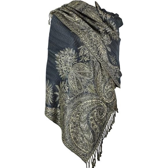 Luxurious Double Layered Jacquard Big Paisley Pashmina Shawl Wrap Scarf - Picture 2 of 5